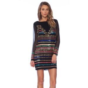 Mara Hoffman Black Mini Sequin Sheath Dress Long Sheer Sleeves- XS